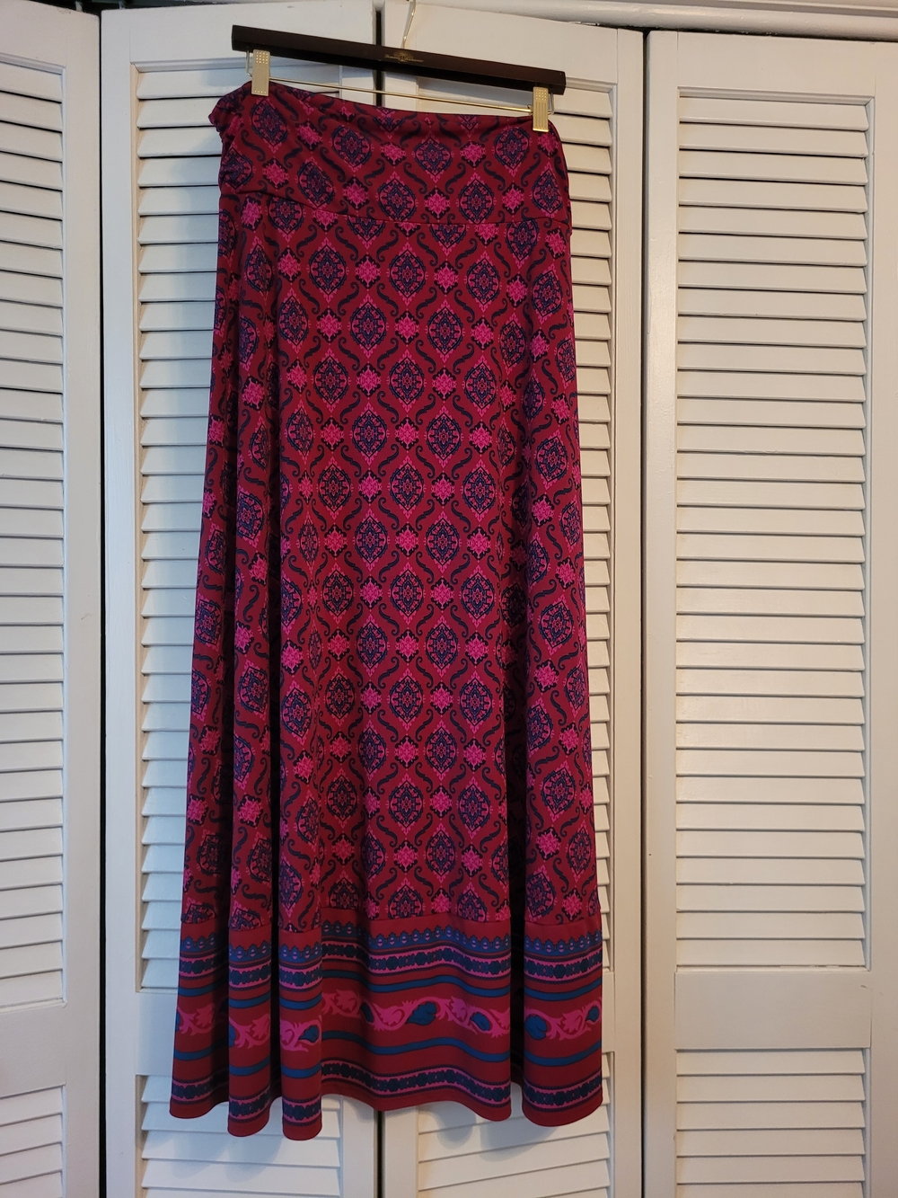 Women's Fuchsia Patterned Maxi Skirt with Border Trim